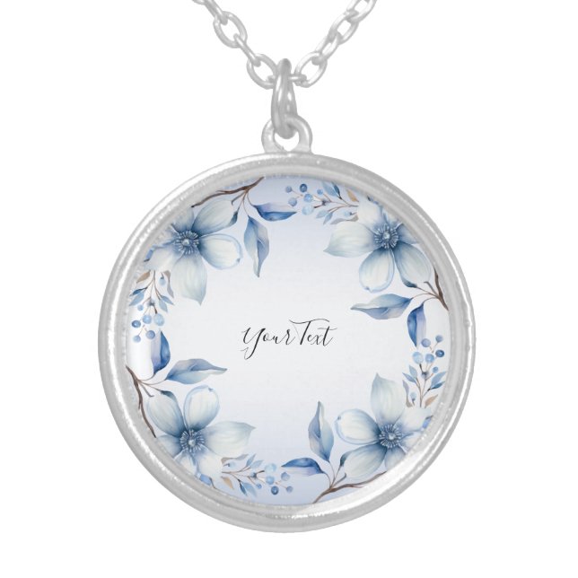 Botanical Blue Flowers Necklace (Front)
