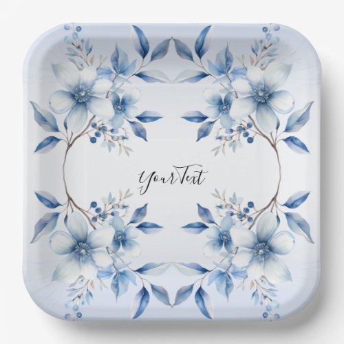 Botanical Blue Flowers Paper Plate