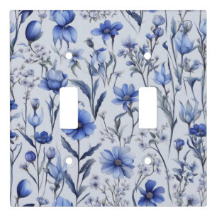 Botanical blue flowers pattern light switch cover