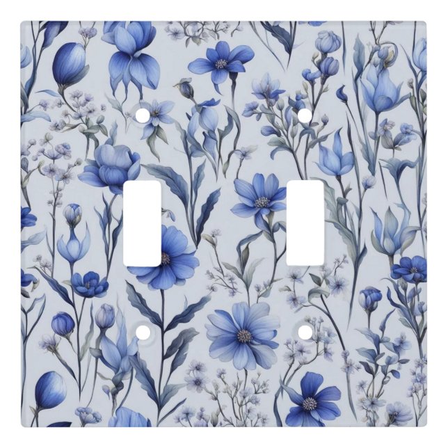 Botanical blue flowers pattern light switch cover (Front)