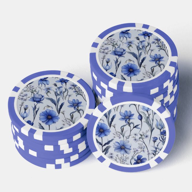 Botanical blue flowers pattern poker chips (Stack)