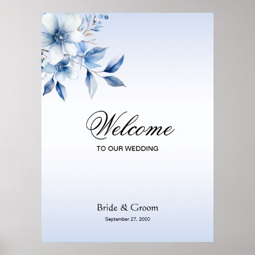 Botanical Blue Flowers Poster Sign