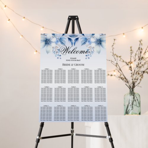 Botanical Blue Flowers Seating Chart Foam Board