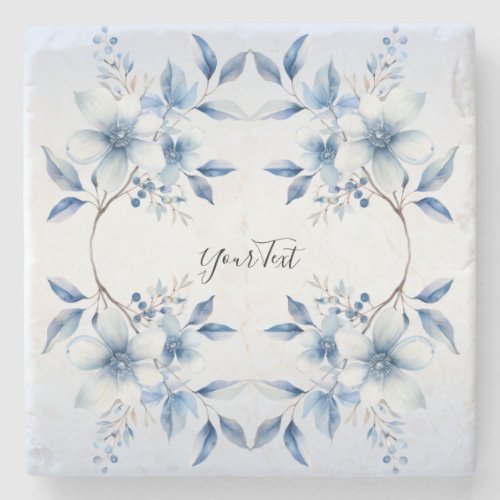 Botanical Blue Flowers Stone Coaster