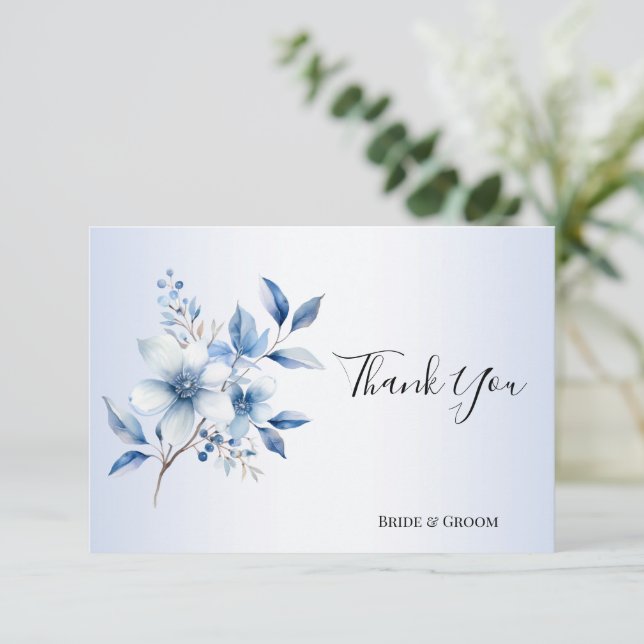 Botanical Blue Flowers Thank You Card (Standing Front)