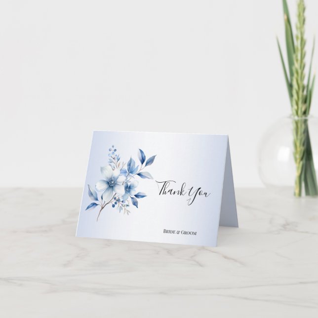 Botanical Blue Flowers Thank You Card (Front)
