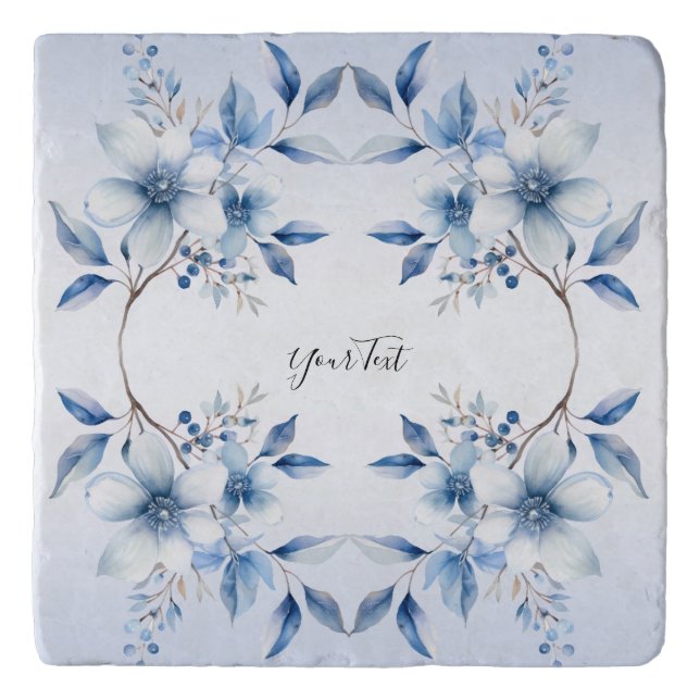 Botanical Blue Flowers Trivet (Front)