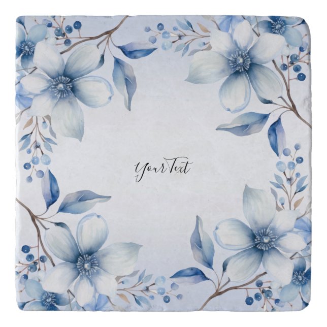 Botanical Blue Flowers Trivet (Front)