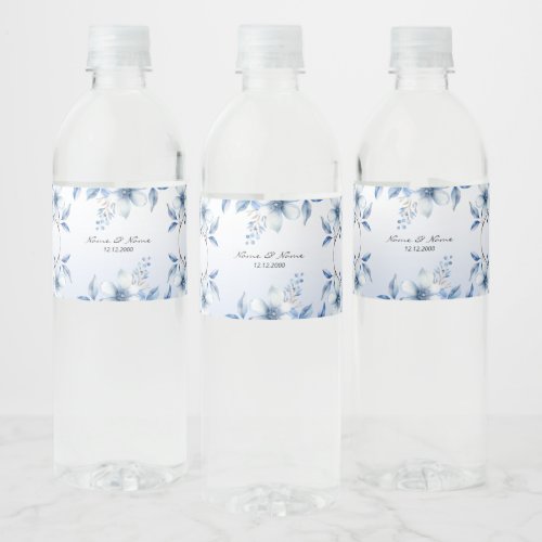 Botanical Blue Flowers Water Bottle Label