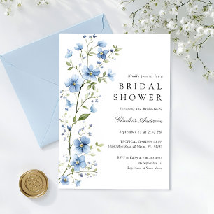 Botanical Blue Flowers Watercolor Bridal Shower Invitation