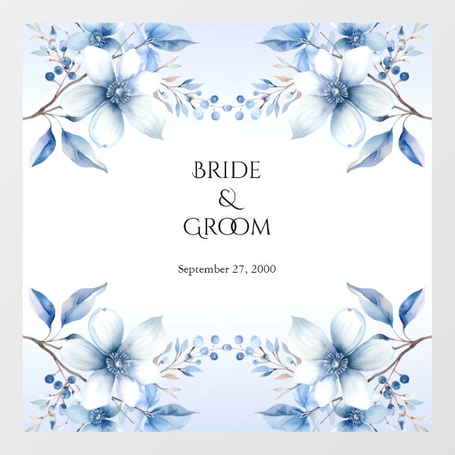 Botanical Blue Flowers Wedding Floor Decal (Front)