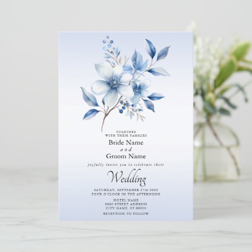 Botanical Blue Flowers Wedding Invitation