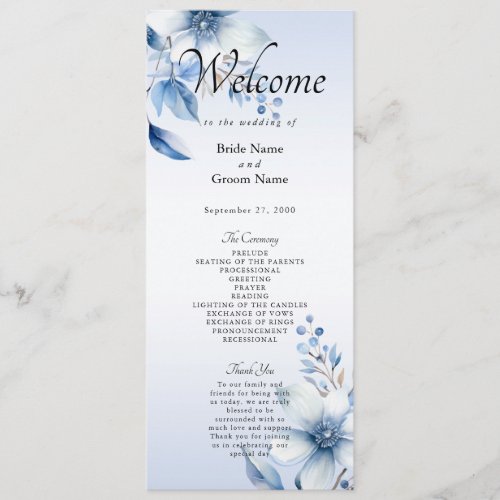 Botanical Blue Flowers Wedding program