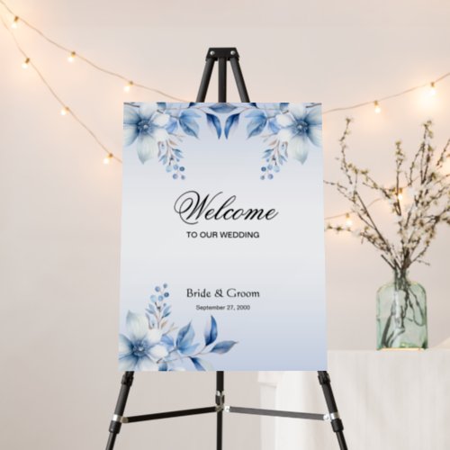 Botanical Blue Flowers Wedding Welcome Foam Board