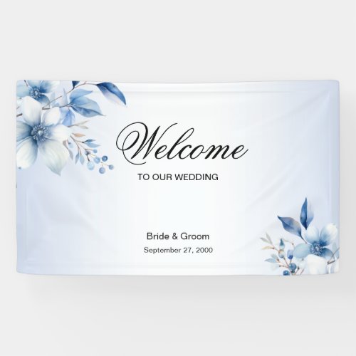 Botanical Blue Flowers Welcome Banner