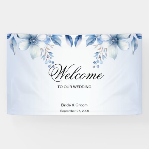 Botanical Blue Flowers Welcome Banner