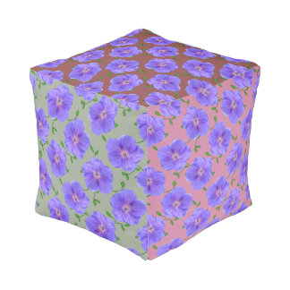 Botanical Blue Geranium Floral Pattern Pouf