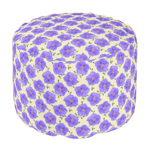 Botanical Blue Geranium Floral Pattern Pouf