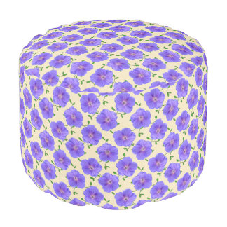 Botanical Blue Geranium Floral Pattern Pouf