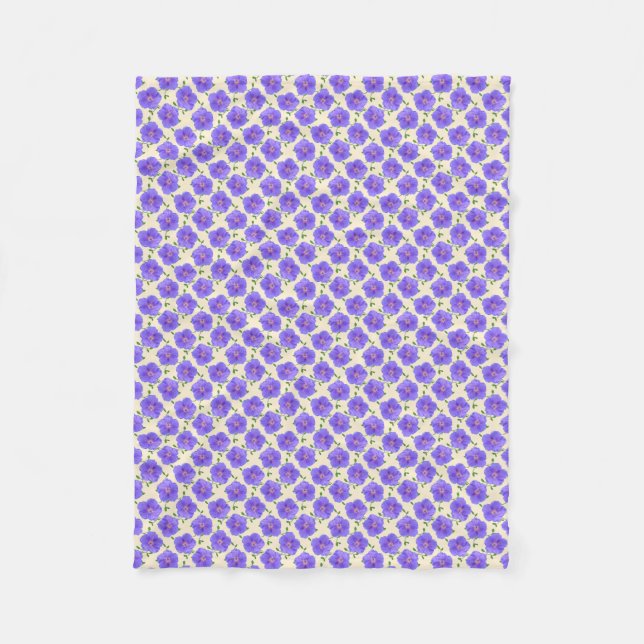 Botanical Blue Geranium Flower Fleece Blanket (Front)