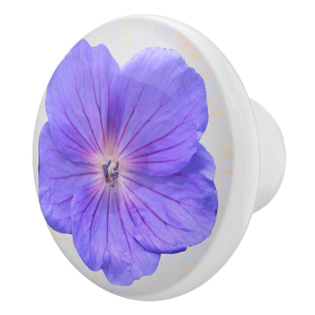 Botanical Blue Geranium Flower on any Color Ceramic Knob (Right)