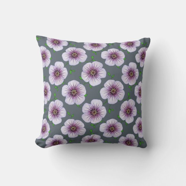 Botanical Blue Geranium Flower on any Color Throw Pillow (Front)