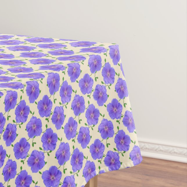 Botanical Blue Geranium Flower Tablecloth (In Situ)