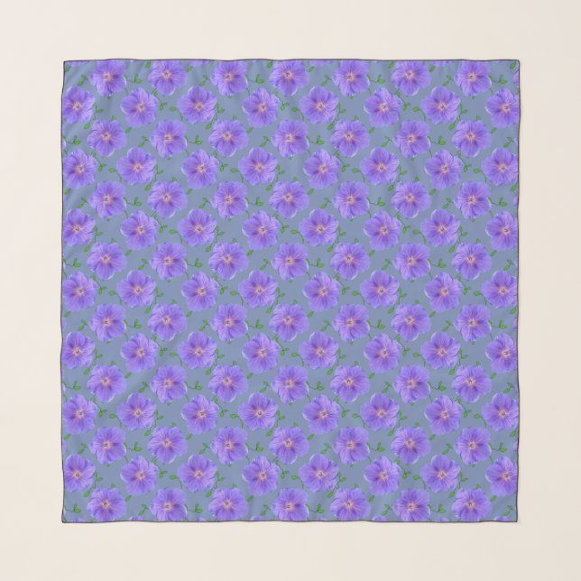 Botanical Blue Geranium Garden Flowers Scarf (Front (Horizontal))