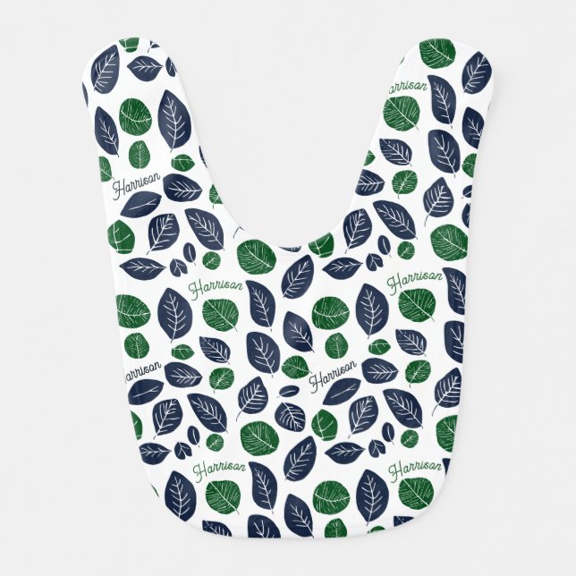 Botanical Blue & Green Baby Boy Baby Bib (Front)