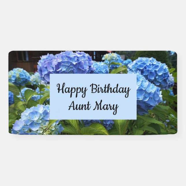 Botanical Blue Hydrangea Floral Birthday  Banner (Horizontal)