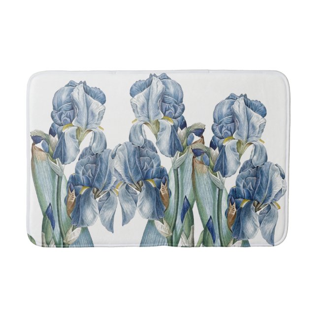 Botanical Blue Iris Flowers Redoute Bath Mat (Front)