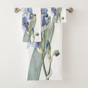 Botanical Blue Iris Flowers Redoute Bath Towel Set