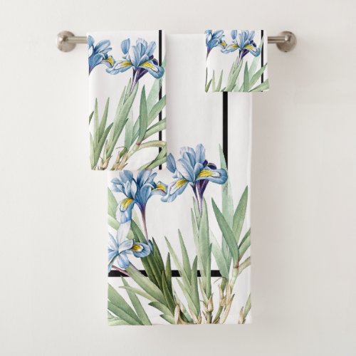 Botanical Blue Iris Flowers Redoute Bath Towel Set