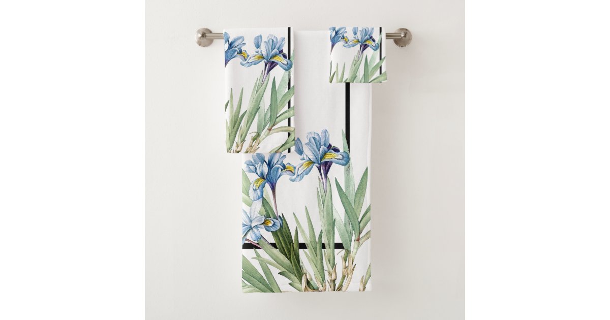 Botanical Blue Iris Flowers Redoute Bath Towel Set Zazzle