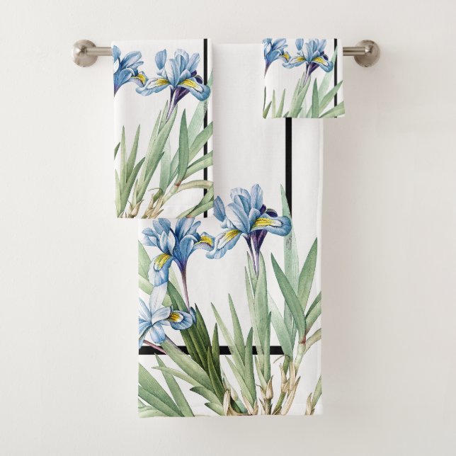Botanical Blue Iris Flowers Redoute Bath Towel Set (Insitu)