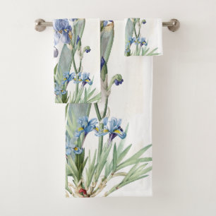 Botanical Blue Iris Flowers Redoute Bath Towel Set