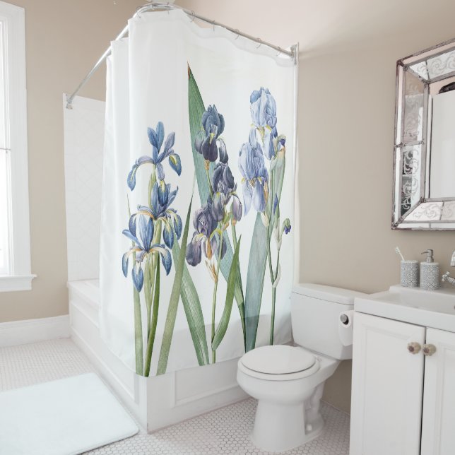 Botanical Blue Iris Flowers Redoute Shower Curtain (In Situ)