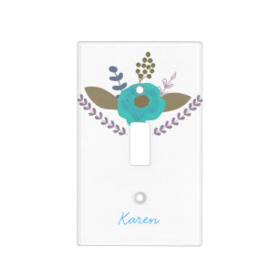 Botanical Blue Leaf Floral Light Switch Cover