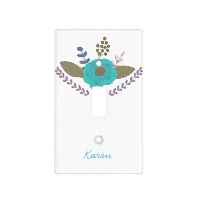 Botanical Blue Leaf Floral Light Switch Cover (Front)