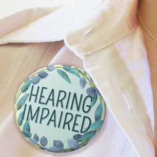 Botanical Blue Leaves Hearing Impaired Button