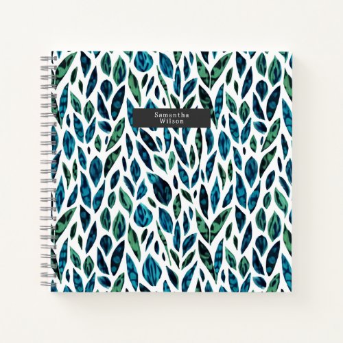Botanical Blue Leaves Pattern Notebook