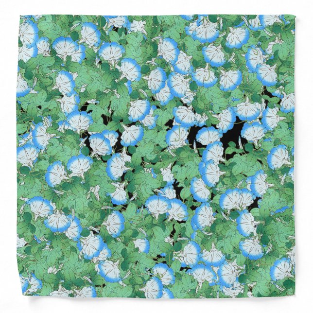 Botanical Blue Morning Glory Flower Floral Bandana (Front)