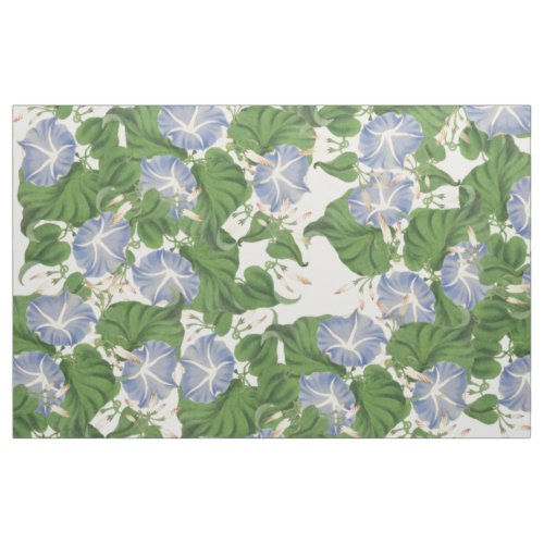 Botanical Blue Morning Glory Flowers Floral Fabric