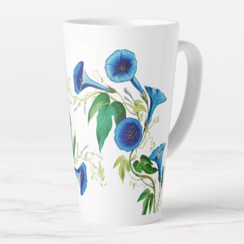 Botanical Blue Morning Glory Flowers  Latte Mug