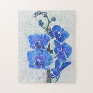 Botanical Blue Orchid Watercolor Art 250 Pieces Jigsaw Puzzle