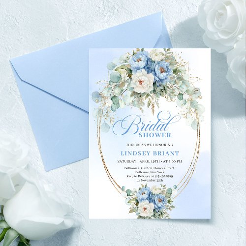 Botanical Blue Peony Eucalyptus Gold Bridal Shower