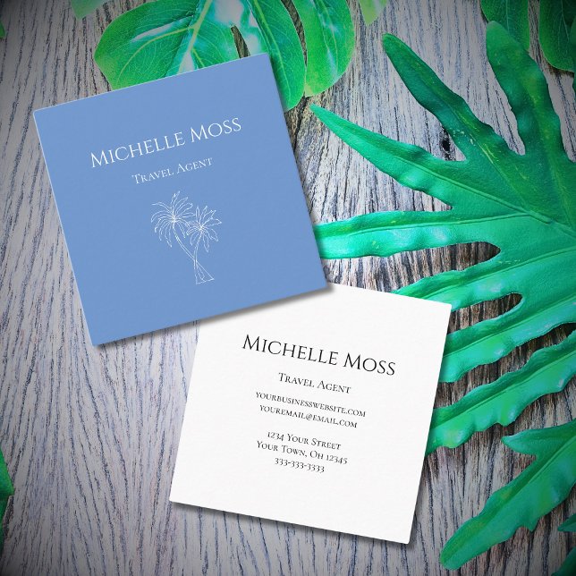 Botanical Blue Tropical Foliage Palm Trees  Square Business Card (Creator Uploaded)