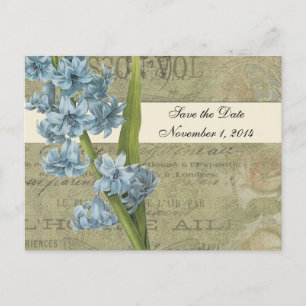 Botanical Blue Vintage Save the Date Announcement Postcard