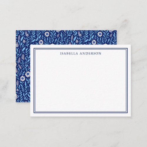 Botanical Blue White Floral Pattern Personalized Note Card