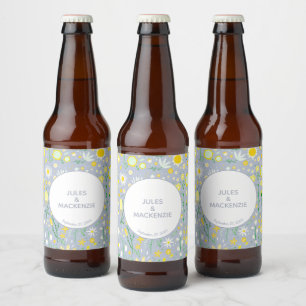 Botanical Blue Wildflower Floral Pattern Wedding Beer Bottle Label